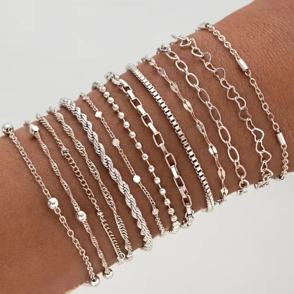 Simple Designs Elegant Silver Bracelet Set Of 13 Silver Fashion Jewelry